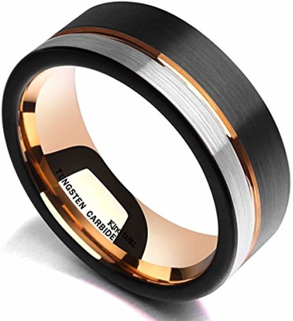 Men's Black Gold and Silver Ring Gents Wedding Band