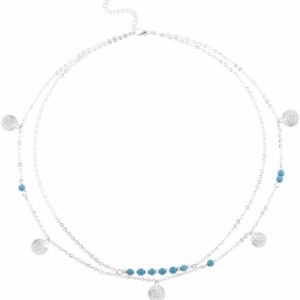 Women's Silver Handmade Sequin with Turquoise Necklace