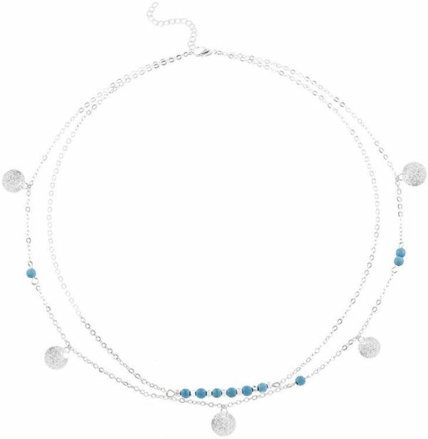 Women's Silver Handmade Sequin with Turquoise Necklace