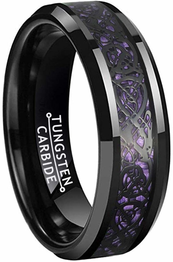 Men's Carbon Fiber Black Tungsten Celtic Dragon Tumblr Rings