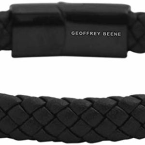 Gents Black Leather Magnetic Bangle Bracelet for Men's