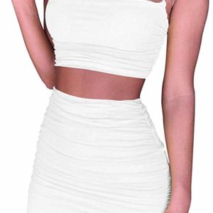 Women's 2 Piece White Cami Crop Top Mini Skirt Tumblr