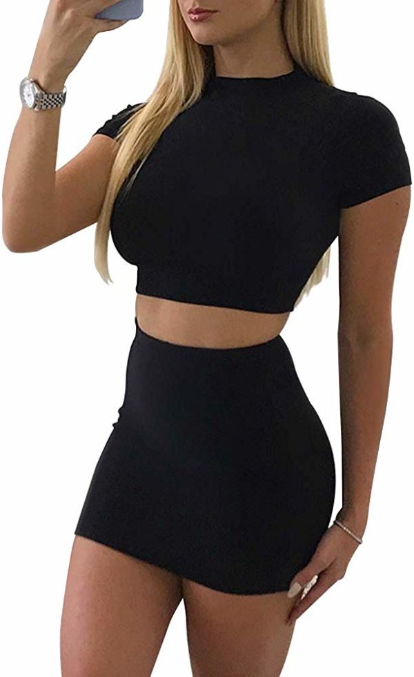 Women's Casual 2 Piece Set Crop Top Mini Skirt Tumblr