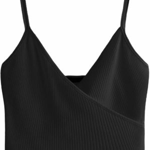 Women's Casual Black Tank Sleeveless Crop Top V Neck