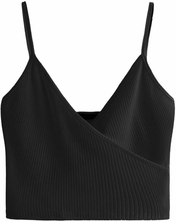 Women's Casual Black Tank Sleeveless Crop Top V Neck