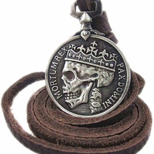 Men's Skull Coin Steampunk Chunky Choker Leather Necklace