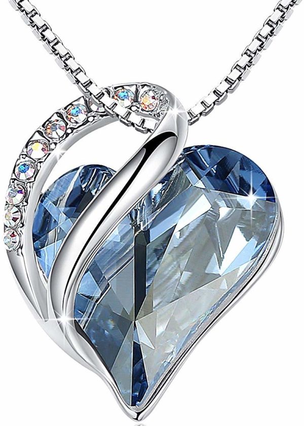 Women's Silver Heart Necklace Swarovski Crystals Birthstone