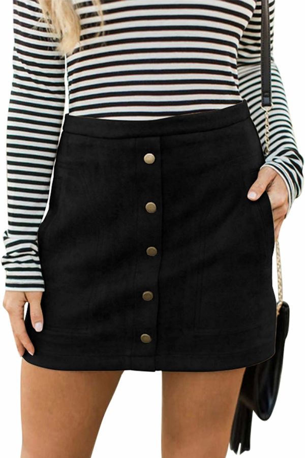Women's Button Front High Waist Black Mini Skirt Tumblr