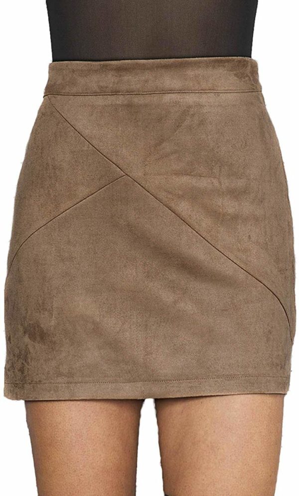 Women's High Waisted Camel Faux Suede Mini Skirt Tumblr