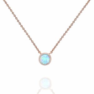 Women's 14K Gold Plated Round Created Opal Necklace
