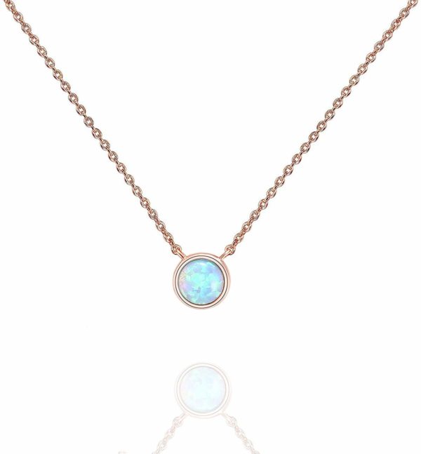 Women's 14K Gold Plated Round Created Opal Necklace