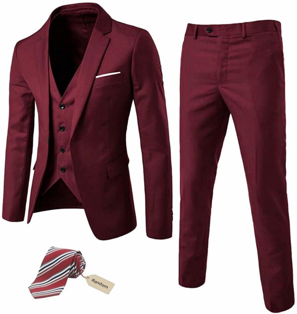 Men's Slim-Fit Dark Red Tuxedo Suit Jacket Prom Tux