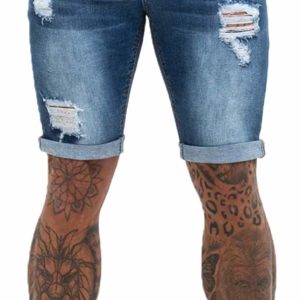 Men's Casual Ripped Blue Jean Denim Shorts with hole
