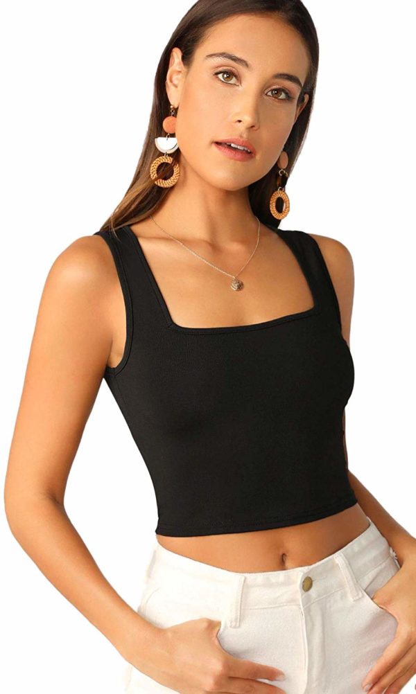 Women's Black Sleeveless Strap Basic Crop Tank Top