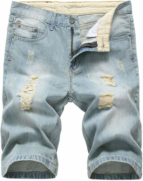 Men's Casual Ripped Blue Jean Distressed Denim Shorts for sale