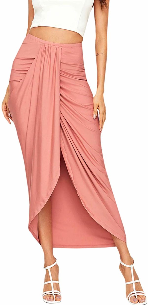 Women's Casual Pink Asymmetrical Tumblr High Waisted Skirt