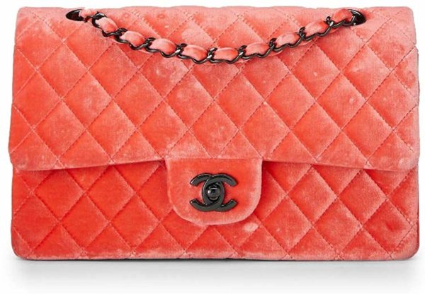 CHANEL Orange Velvet Double Flap Luxury Shoulder Bag