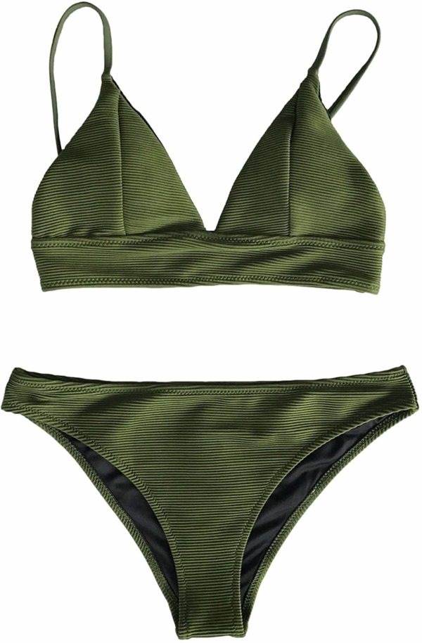 Women's Lace-Up Adjustable Two-Piece Green Bikini Set