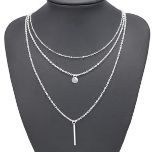 Women's Silver 3 Tier Pendant Long Chain Necklace