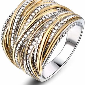 Women's Silver and Gold Fashion Chunky Band Rings