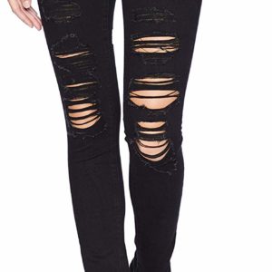 Women's Black Destroyed Skinny Ripped Jeans Retro Style