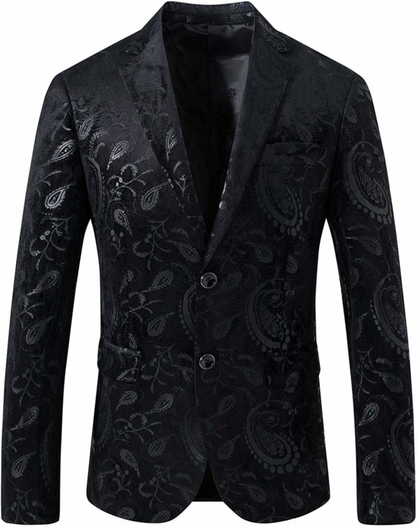 Men's Slim-Fit Black Jacquard Tuxedo Suit Luxury Skinny Jacket