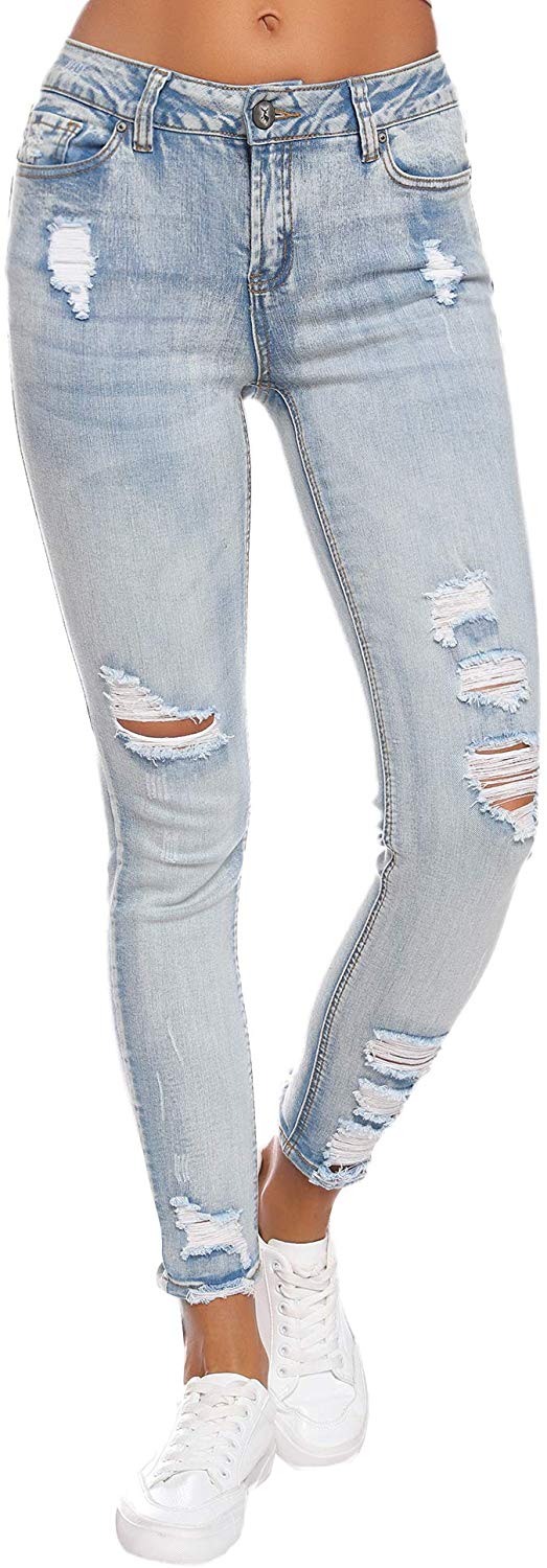 Women's Distressed Ripped Skinny Destroyed Jeans Retro Style