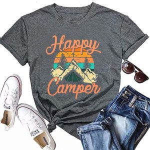 Happy Camper Tee Women's Vintage Grey Short Sleeve T-Shirt