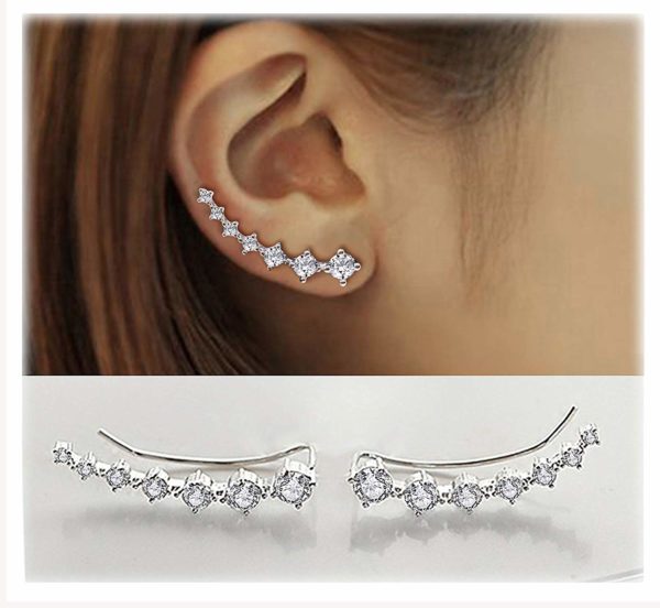 Women's 7 Crystals Ear Cuffs Tops Silver Earrings