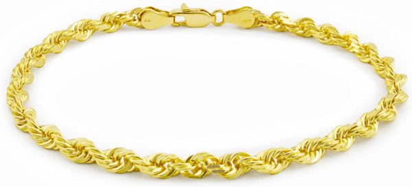Men's 14k Yellow Gold Solid Rope Chain Gents Bracelet