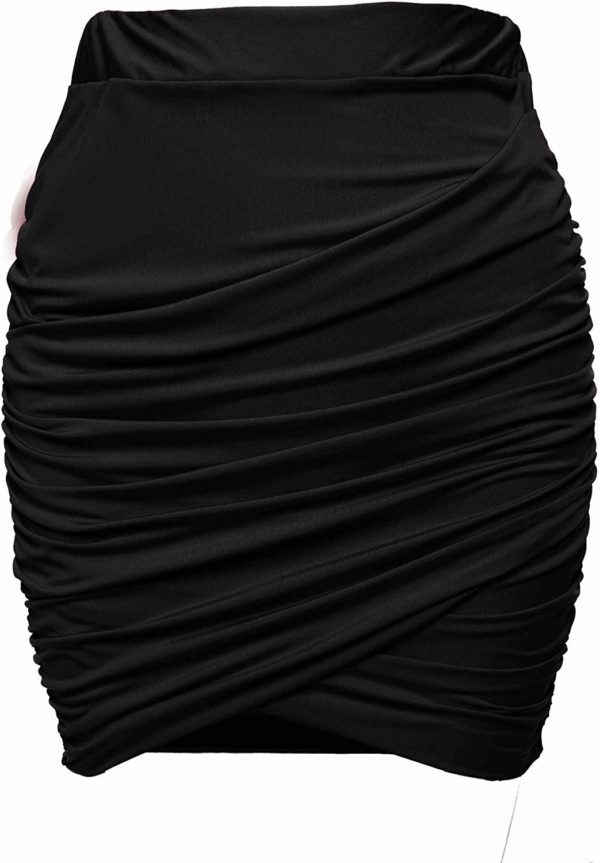 Women's Wrap Ruched Stretch Black Pencil Mini Skirt Tumblr