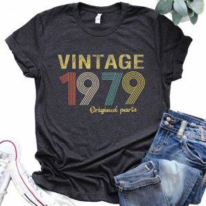 Women's Vintage 1979 Black Tee Graphic Short Sleeve T-Shirt Top