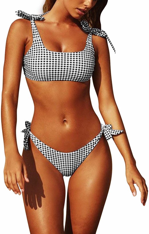 Women's Padded Push Up Brazilian Checkered Bikini Set