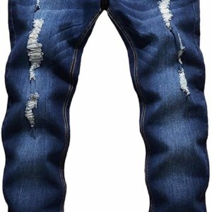 Men's Distressed Blue Skinny Ripped Slim Jeans Stretch Pants