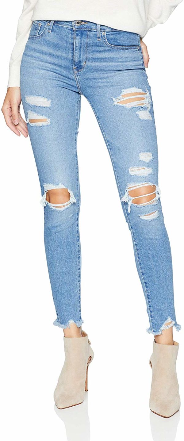 Women's Destroyed Skinny Blue Ripped Jeans Retro Style
