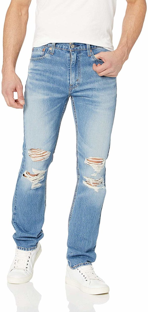 Men's Destroyed Blue Skinny Ripped Slim Jeans Straight Pants