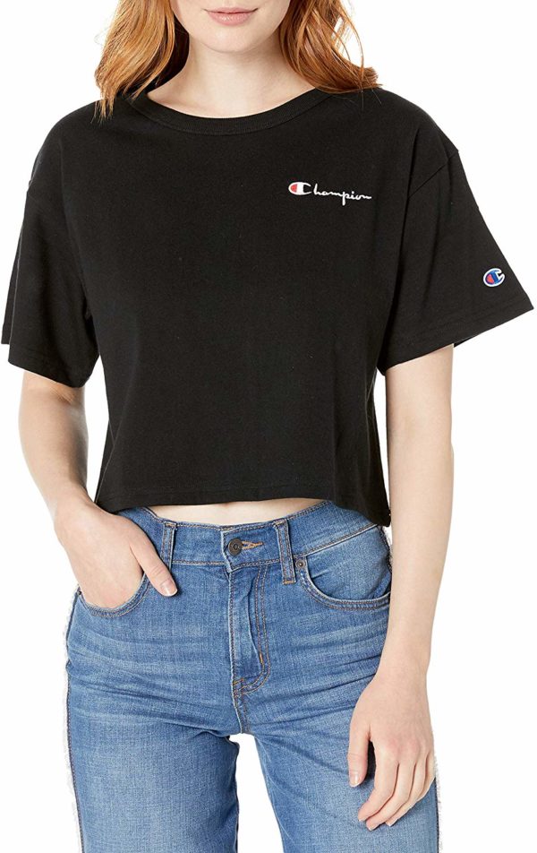 Black Champion Women's Tee Crop Tank Top Short Sleeve T-Shirt